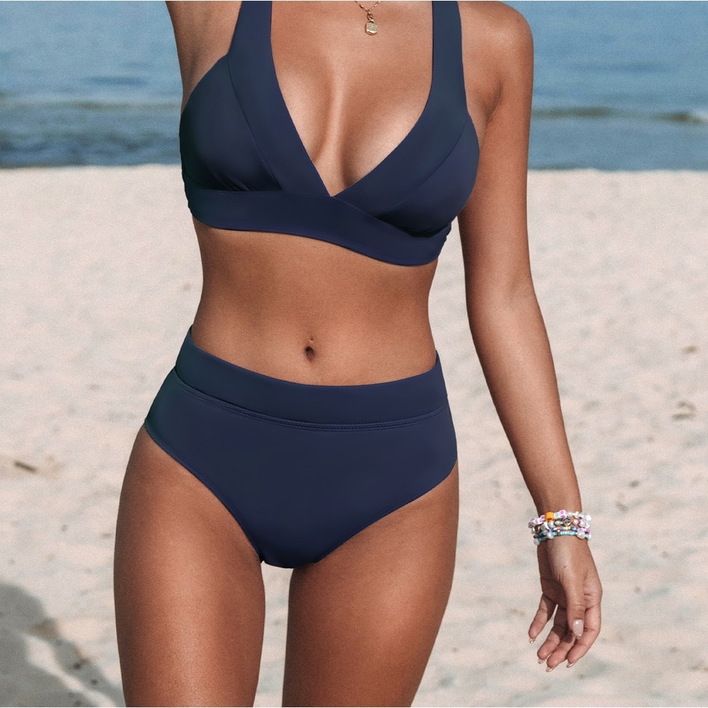 Cupshe Longline V Neck Bralette & Classic High Waist Bikini Set